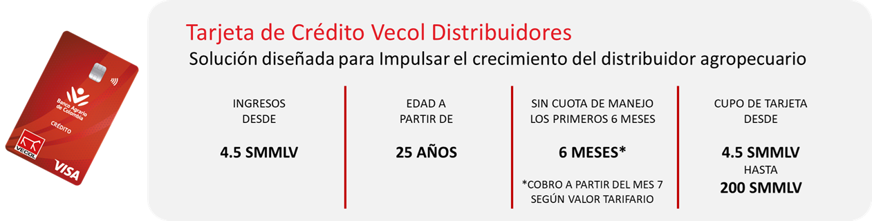 Tarjeta VECOL con especificaciones 