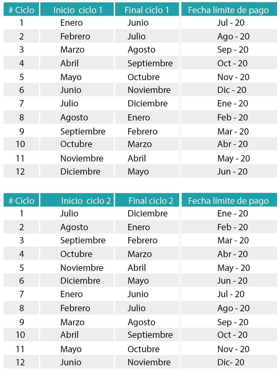 tabla ciclos semestral