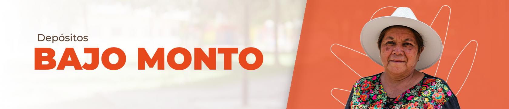 A la izquierda hay un texto que dice: depósitos bajo monto y a la derecha hay una mujer con sombrero blanco