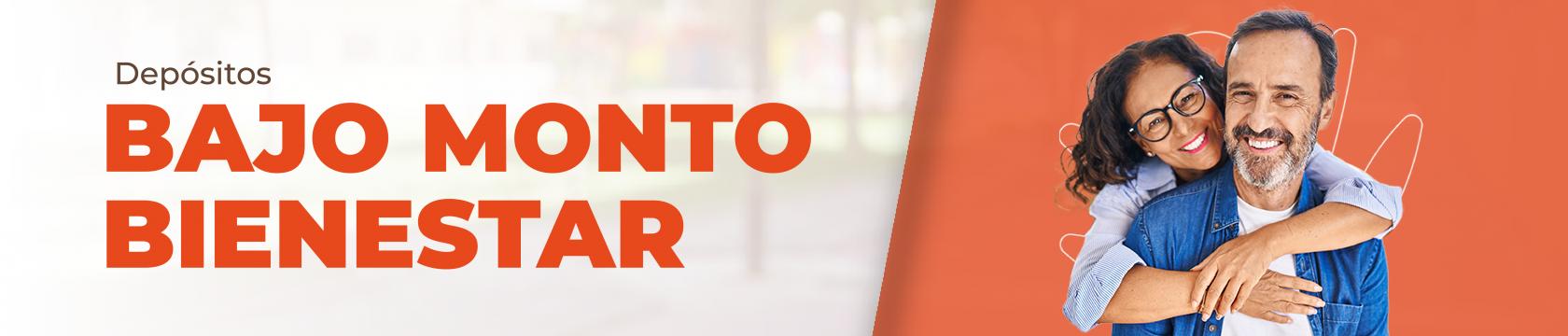 A la izquierda hay un texto que dice: depósitos bajo monto bienestar y a la derecha hay una pareja donde la mujer abraza desde atrás al hombre