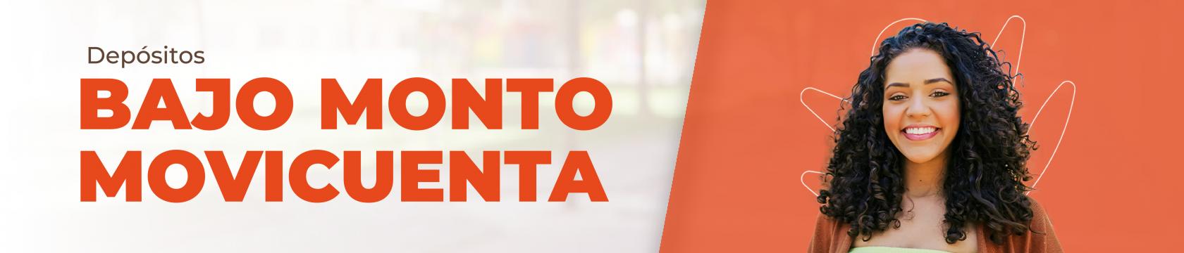 A la izquierda hay un texto que dice: depósitos bajo monto movicuenta y a la derecha hay una mujer con cabello crespo
